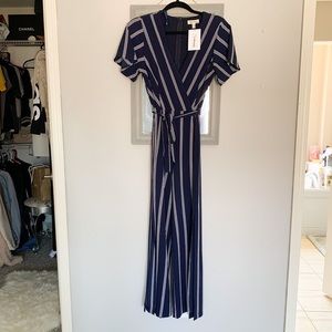 Monteau Navy Blue and White Striped Jumpsuit